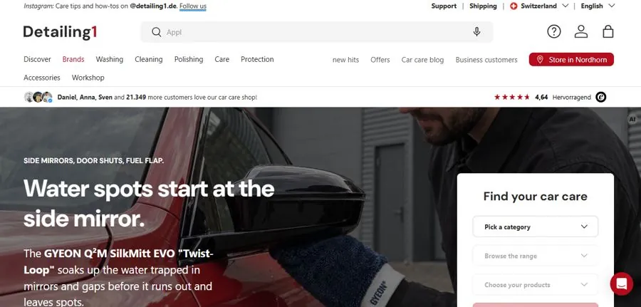Homepage of the Detailing1 online store