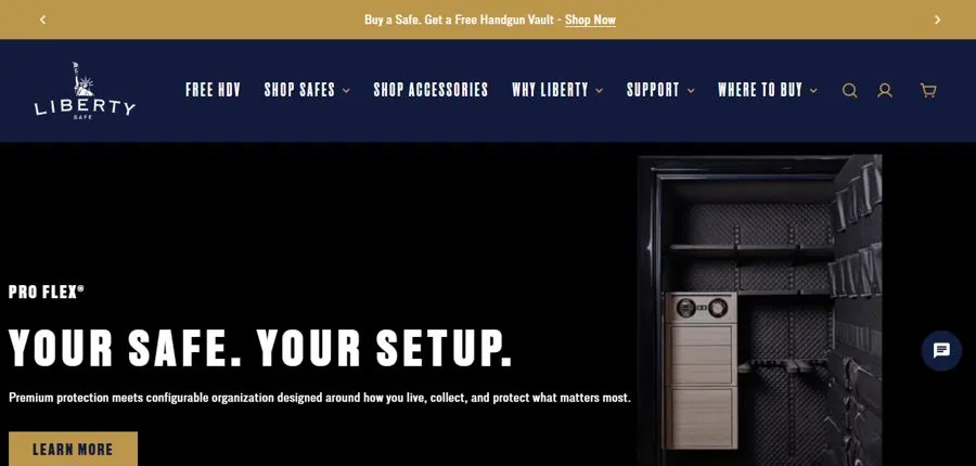 Homepage of the Liberty Safe online store